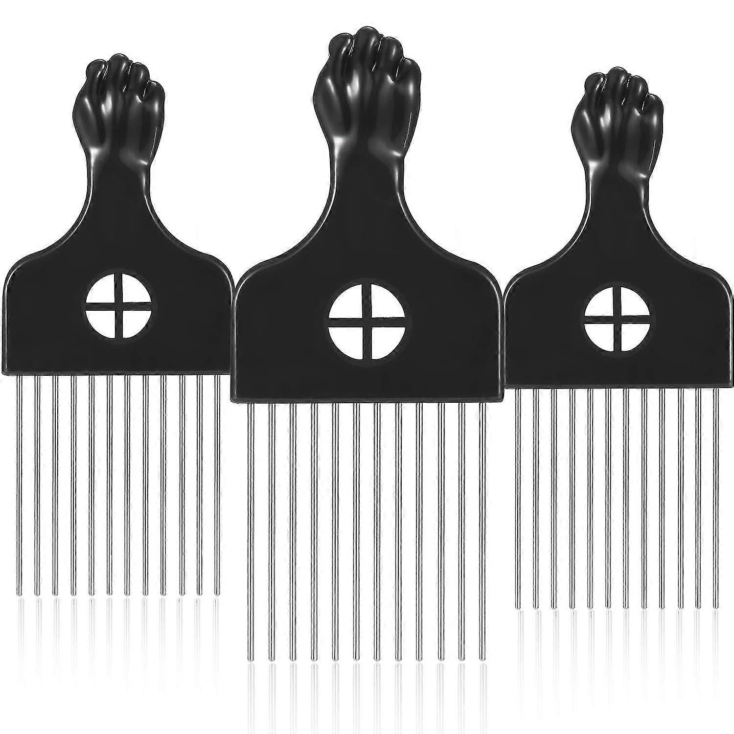 3 Packs Afro Comb Metal Pick Comb Afro Braid Pick Hairdressing Detangle Wig Braid Hair Styling Comb Styling Tool (square)