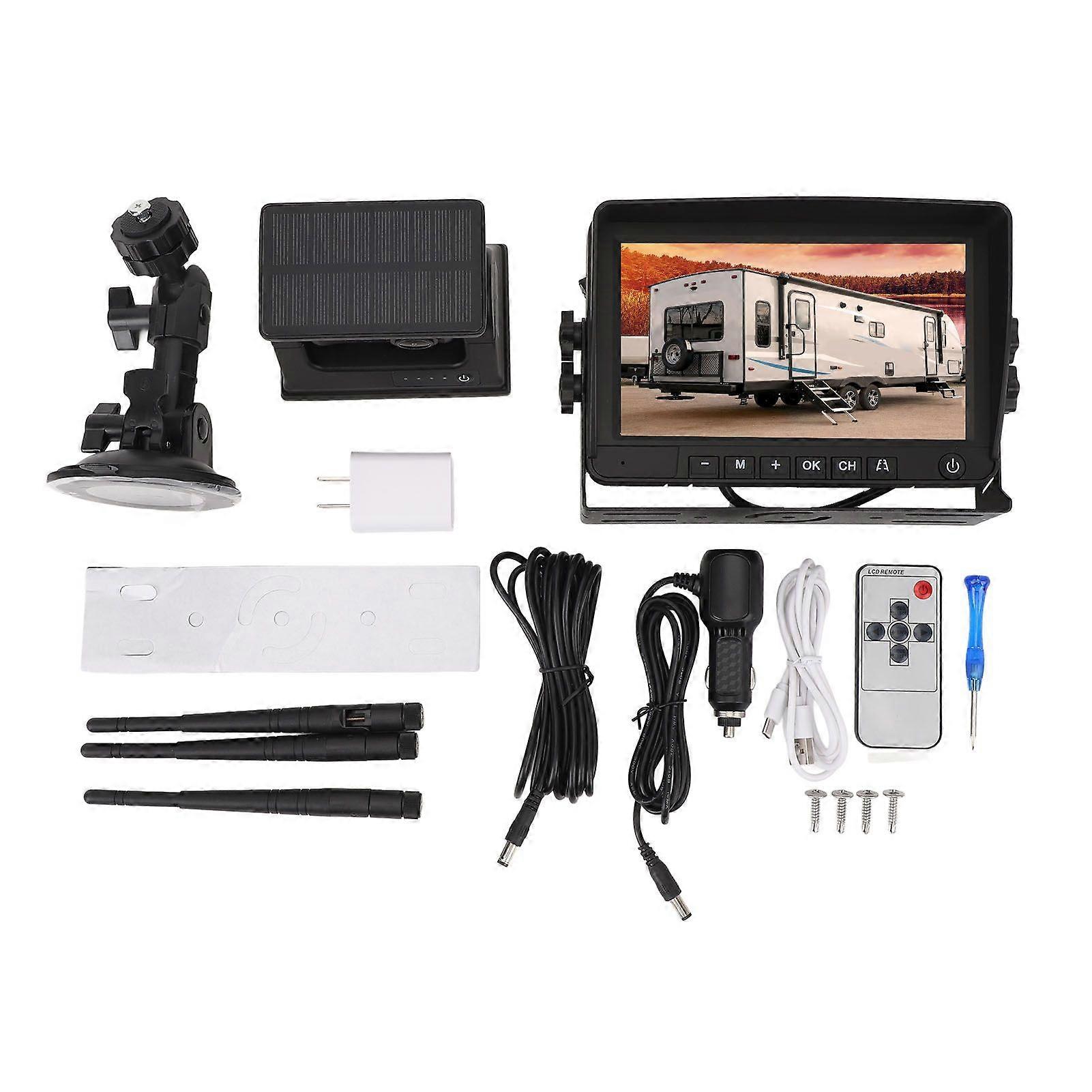 Magnetic Solar Wireless Backup Camera 7in Display IP69 Waterproof 1080P HD Wireless Reverse Camera for Truck RV Trailer Car MK4185