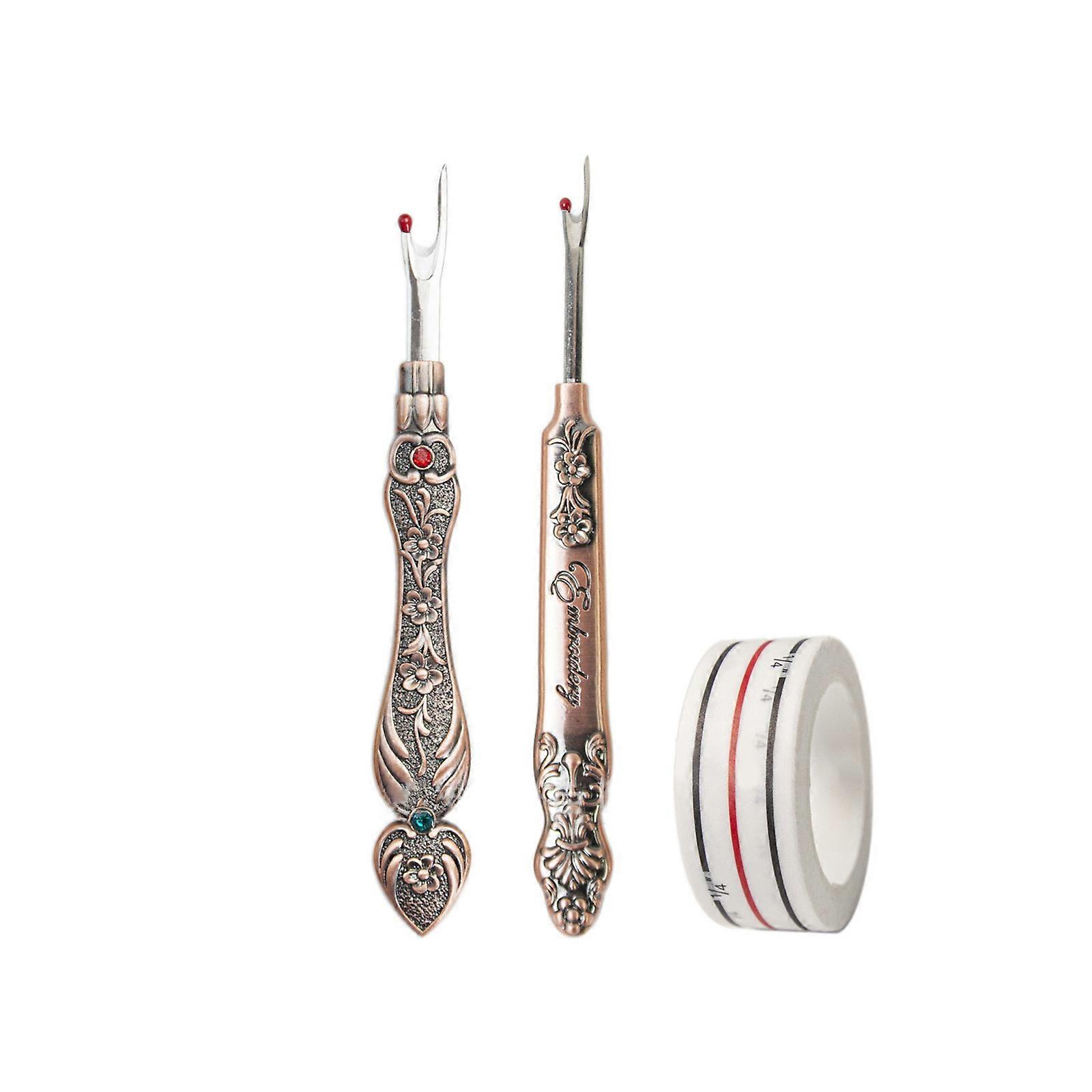 2Pcs Metal Seam Rippers with Sewing Positioning Tape, Thread Remover Tool for Sewing, Removing Thread  red bronze