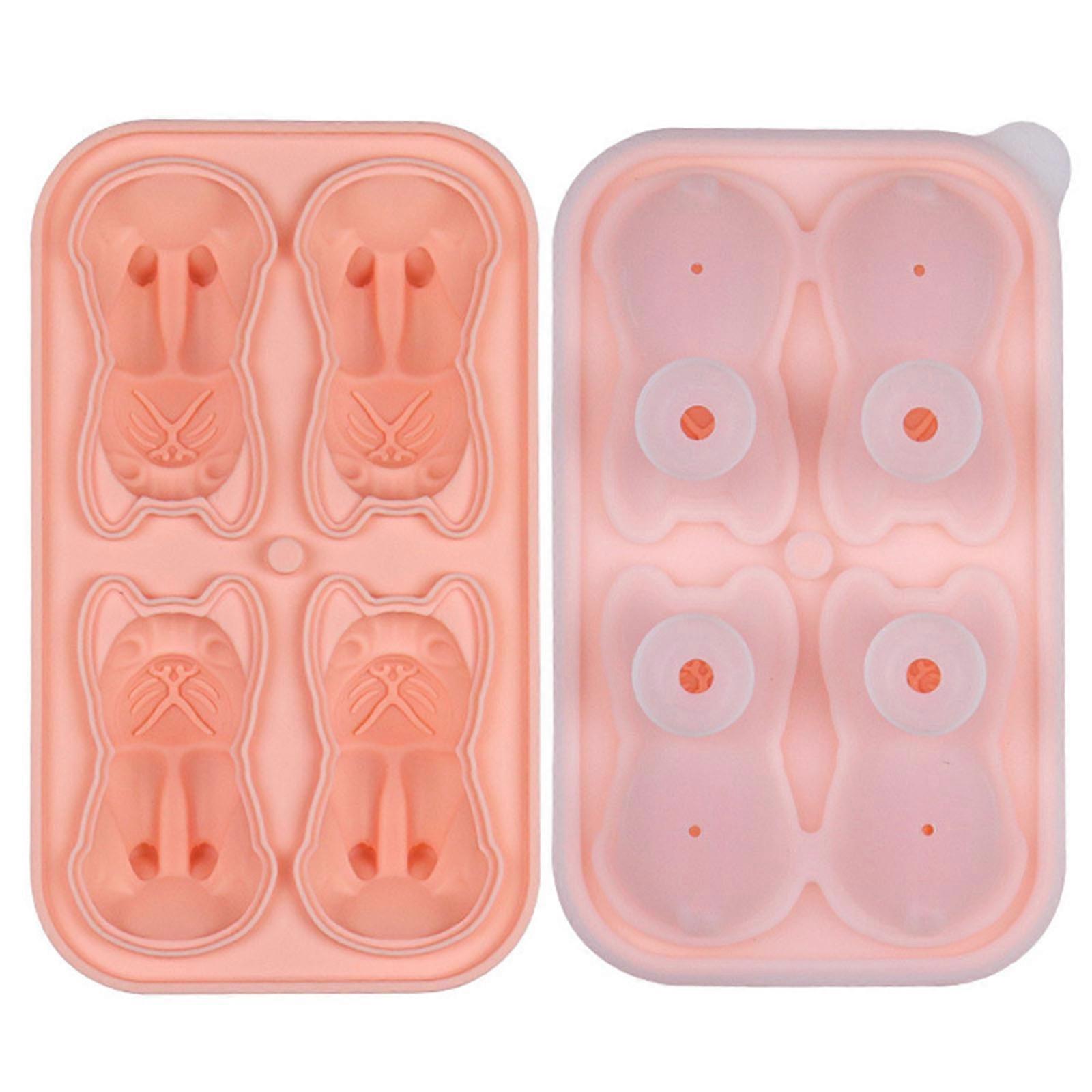 Ice Cube Tray Bulldog Funny Shape Silicone Sphere Ice Mold Bulldog 3D Stackable Large Cube for Whiskey Cocktail Pink