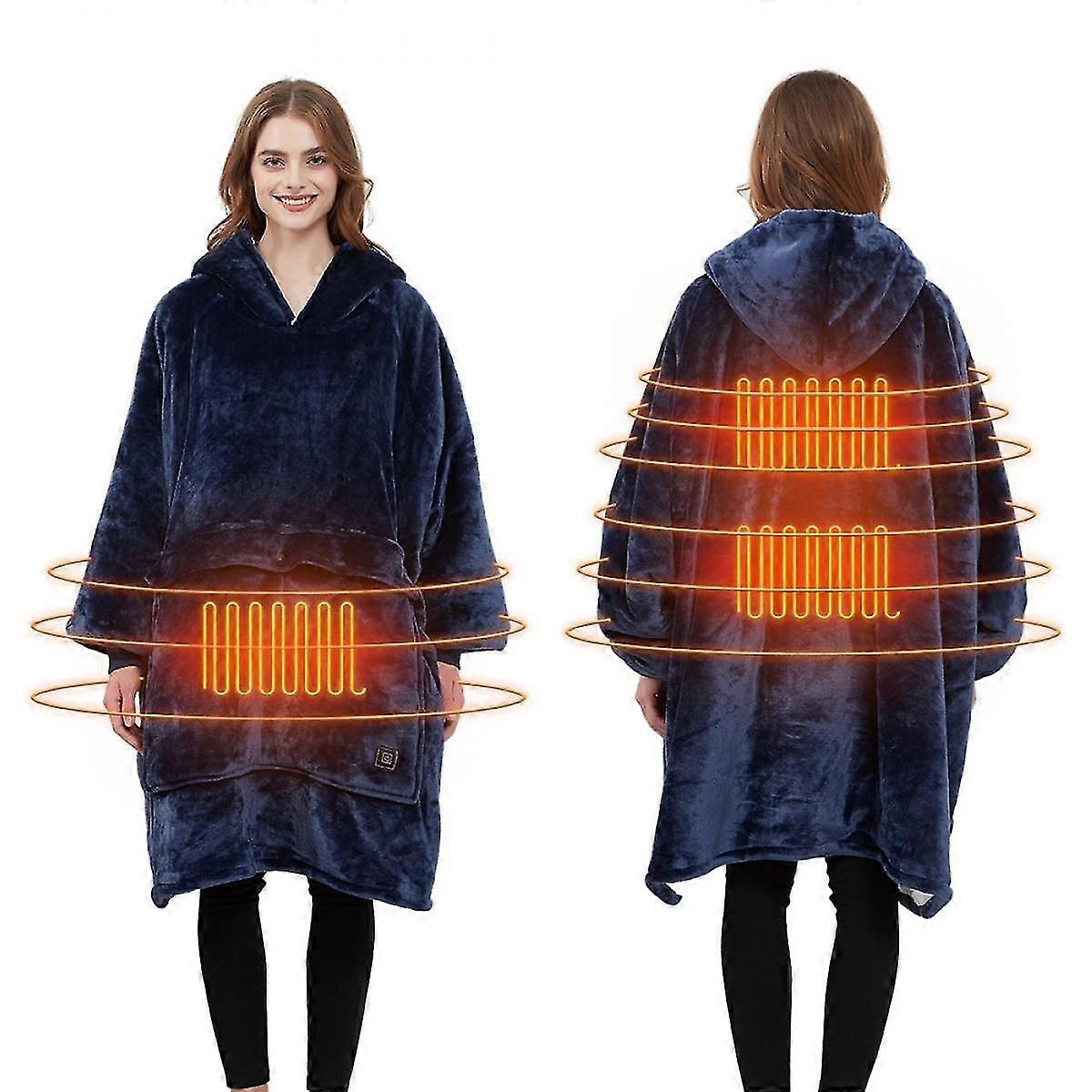 Battery Free Hooded Heated Blanket Usb Electric Blanket With Sleeves And Pocket, Heated Sweater Hooded Oversized Hoodie With Back Heating Area