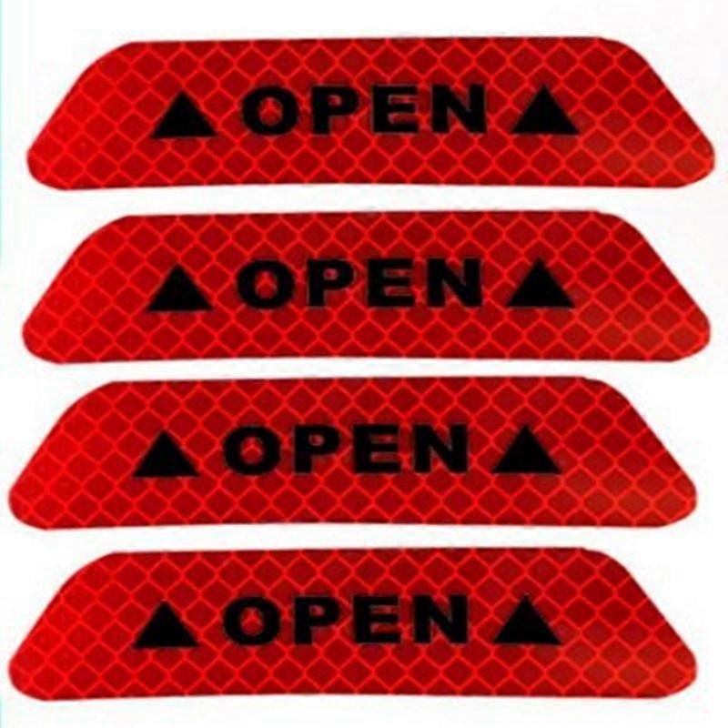 4Pcs Universal Warning Mark Reflective Tape Car Door Sticker Decals Vehicle Safety Night Reflector