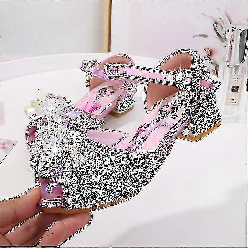 Girls Sandals Frozen 2 Elsa Princess Shoes Little Girls Crystal Shoes Children High Heels Catwalk Show Shoes