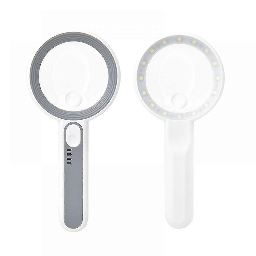 LED Lighted Magnifier, Clear Rechargeable 6X 12XErgonomic Handheld Magnifying Glass 16 Lamp Beads For Close Work