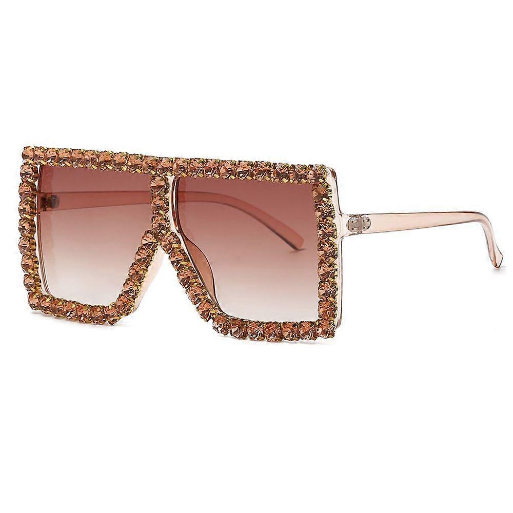 Oversized Sprankelende Kristallen Zonnebril Disco Diamond Flat Top Fashion Square Grote Tinten womem