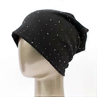 Geebro Women'S Beanie Hat Autumn Casual Rhinestone Cotton Plain Slouchy Beanie Hat For Women Female Balavaca Skullies Beanies