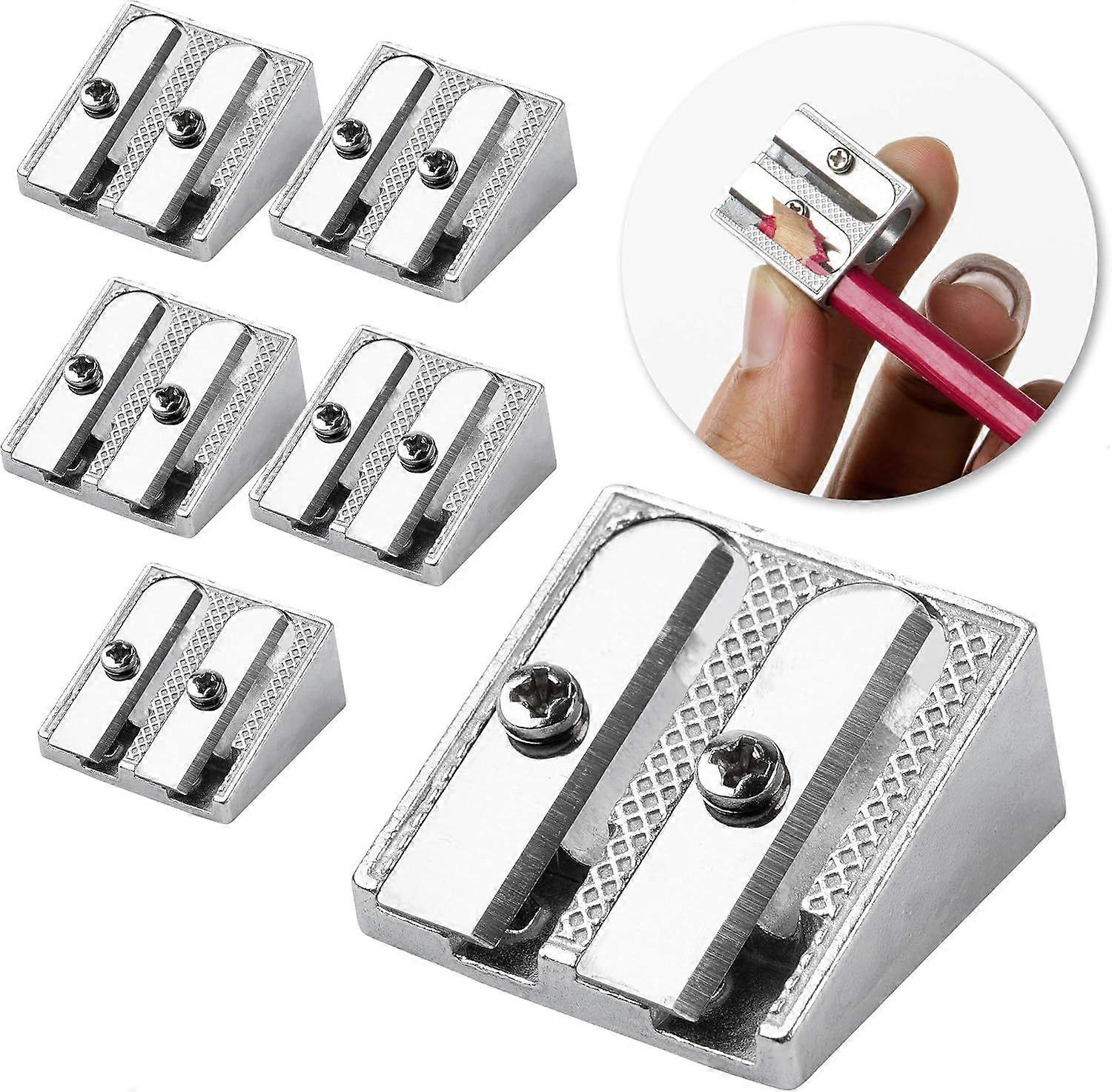 Pack of 6 Handheld Metal Pencil Sharpener with 2 Holes