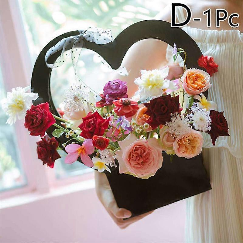 1PC Handbag Paper Box Florist Gift Packing Bouquet Basket Heart Shape Flower Box Party Decoration