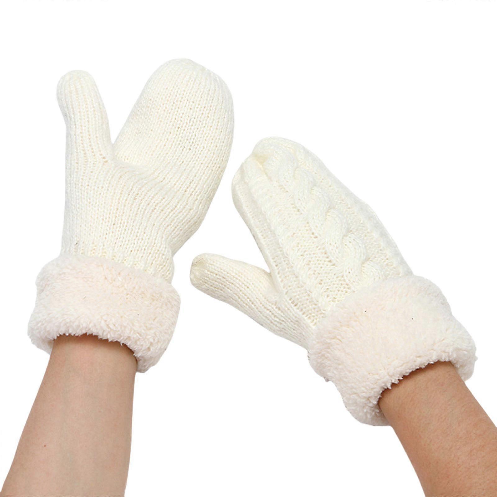 Gants chauds thermiques tricotés pour femmes fille accessoire d’hiver épaissir mitaines pour les aventures en plein air et l’utilisation quotidienne blanc