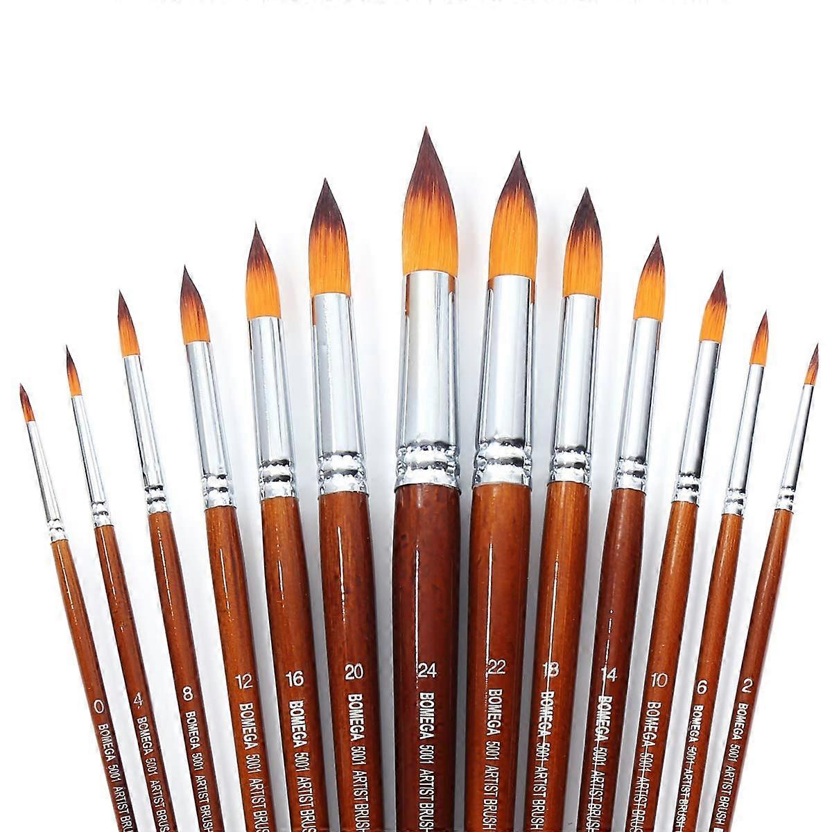 13 Piece Paint Brush Set Synthetic Sable Bristle for Art Students Large Size