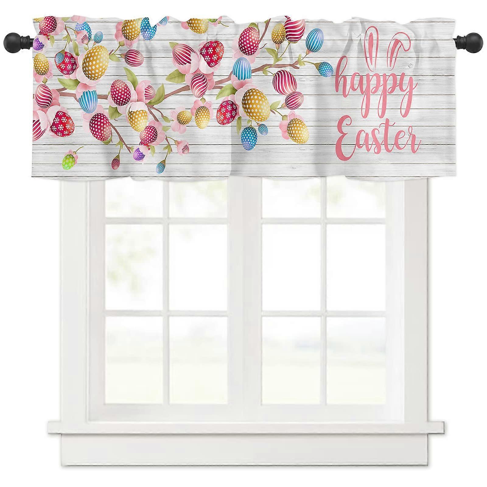 Window Curtains Valance Rod Pocket 54x18 Soft Washable Spring Wood Grain Easter Egg Peach Flower Pattern 1 Panel