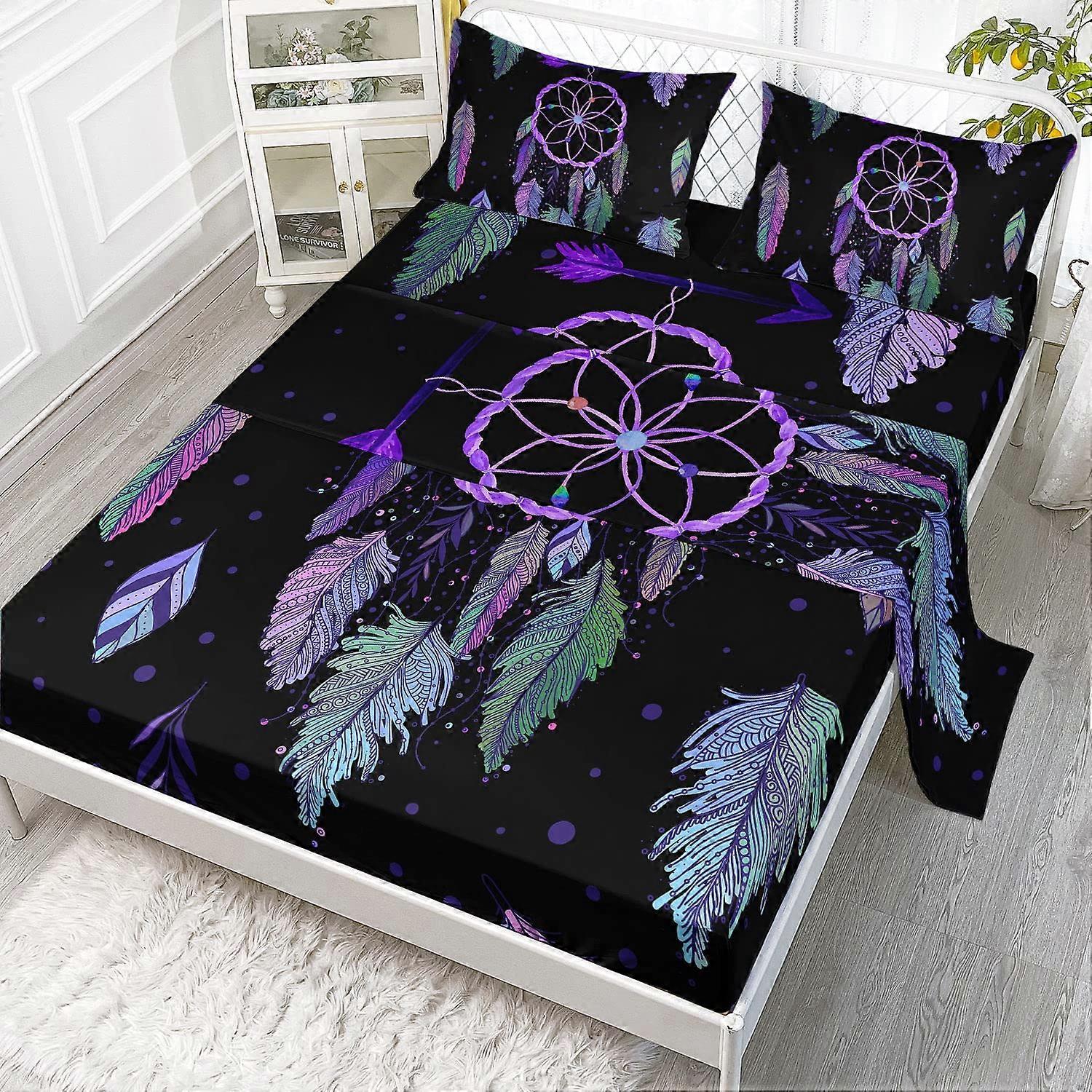 Set of black and purple dreamcatcher print sheets, full size 81x97 inches