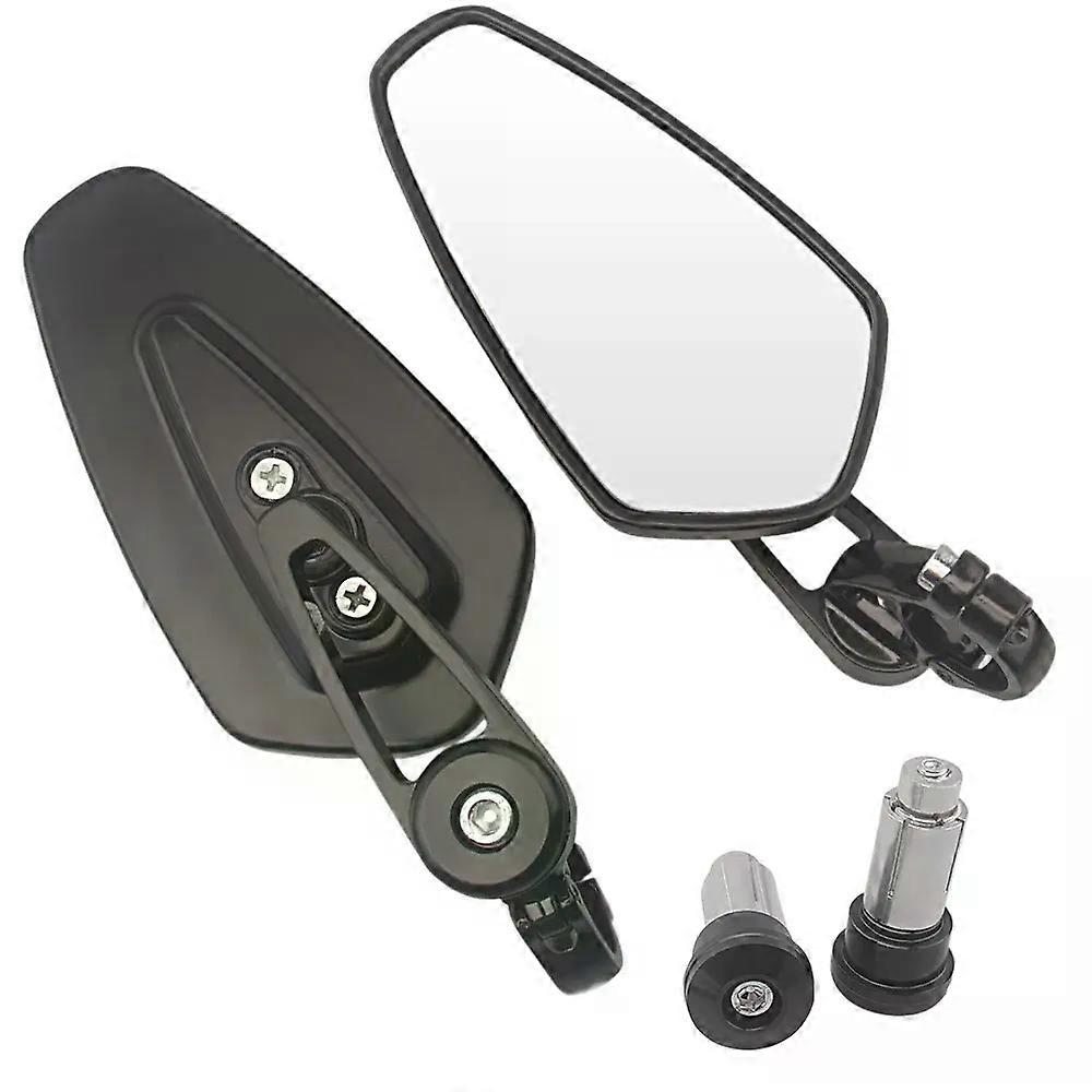 con 1 Pair 7/8" 22mm Universal Motorcycle Aluminum Rear View Mirror Black Handle Bar End Side Rearview Mirrors