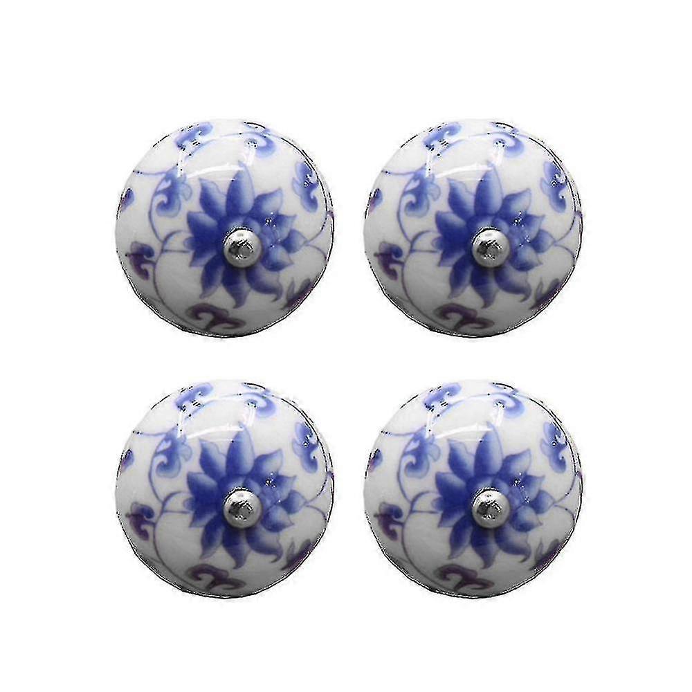 4-piece Ceramic Handle Antique Blue White Ceramic Drawer Door