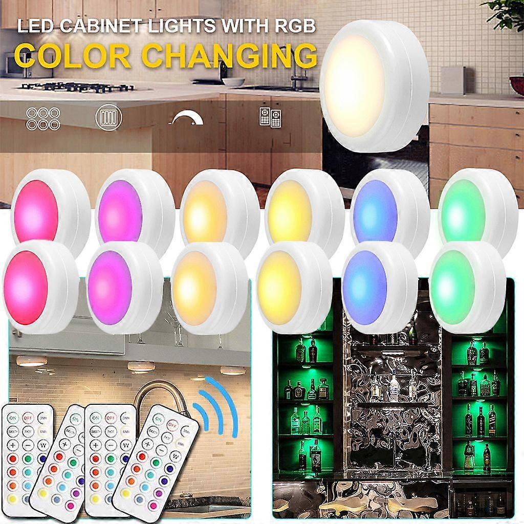 12-Pack LED RGB 16-Color Touch Dimmable Cabinet Light (Battery Powered), with 4 Timer Remote Controls