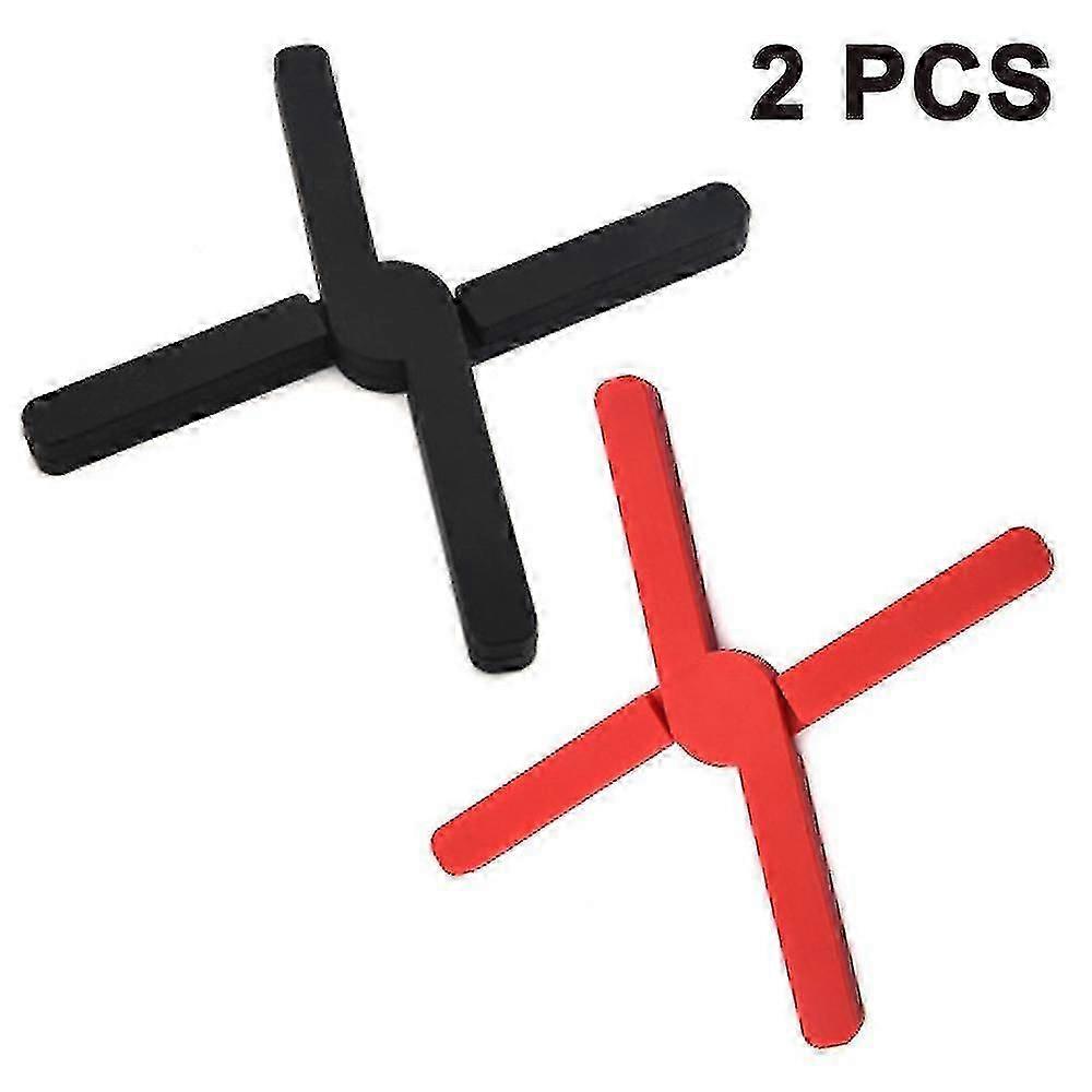 2pcs(black + Red)foldable Silicone Trivet, Collapsable Expandable, Lightweight, Flexible Durable Non-slip Pot Holder