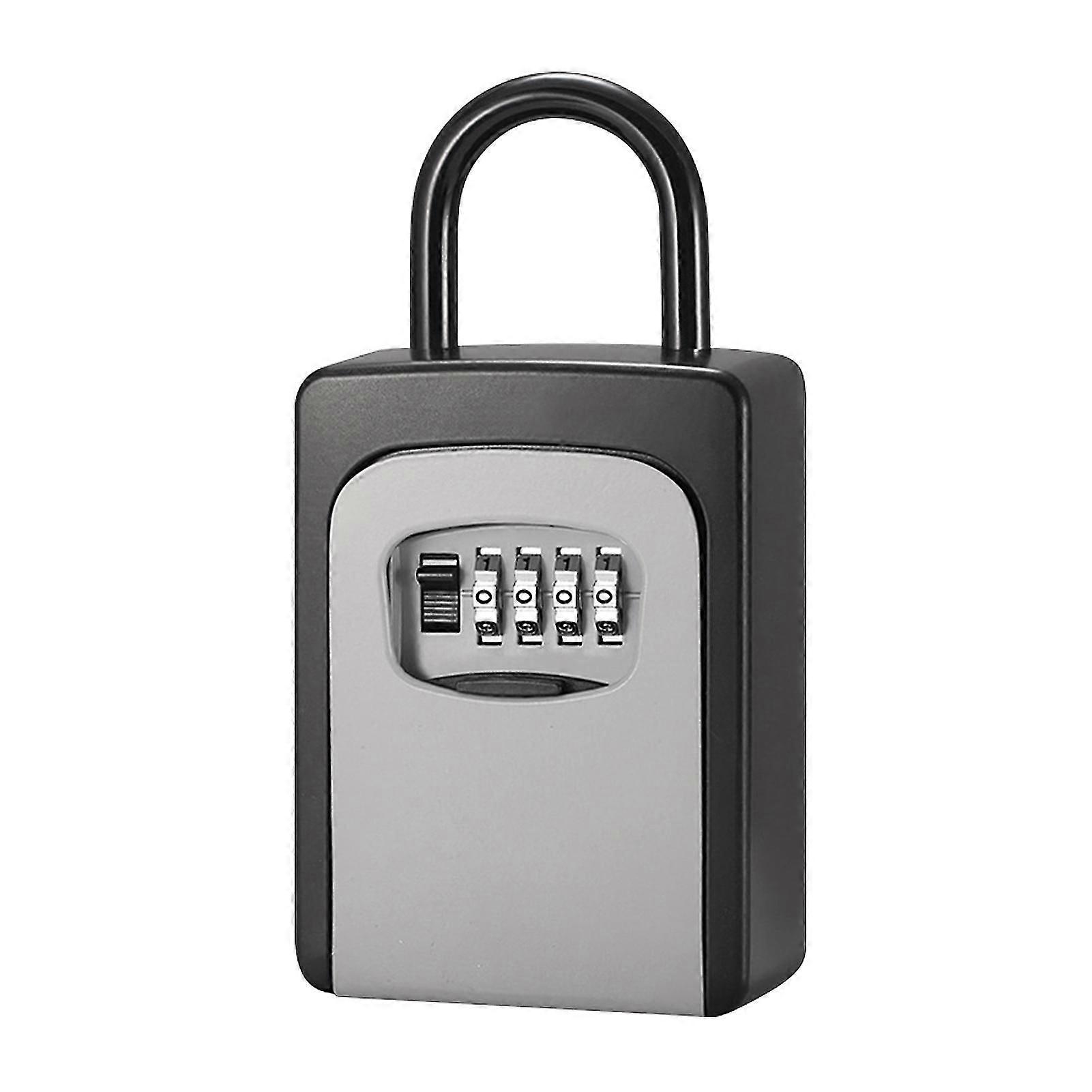 Grey Key Safe Box With Dust Cover No Need To Install 4-digit Combination Password Key Storage Box Key Padlock Case Resettable Code Outdoor Key Holder