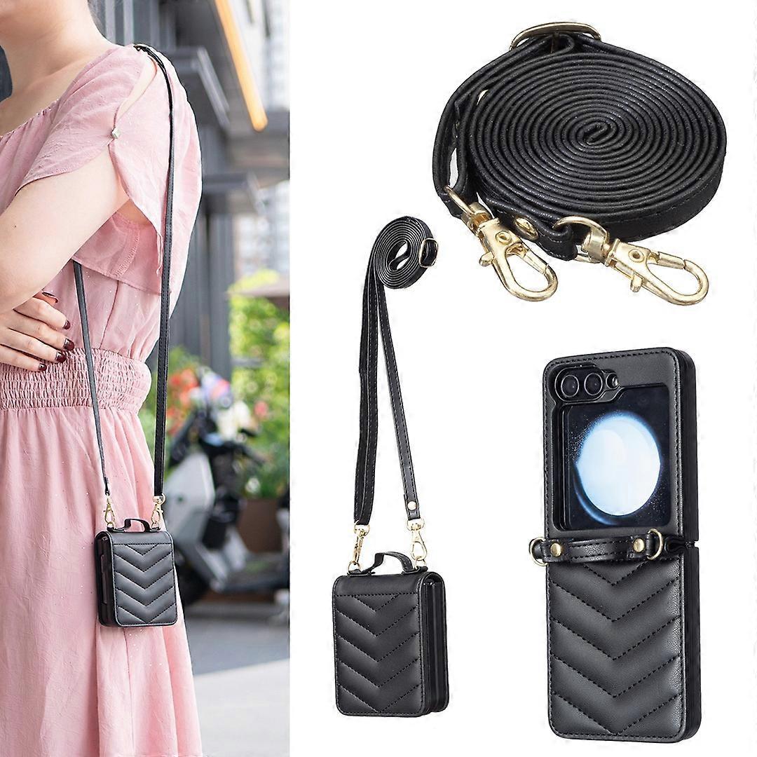 Wave-shaped Crossbody Lanyard Leather Phone Case