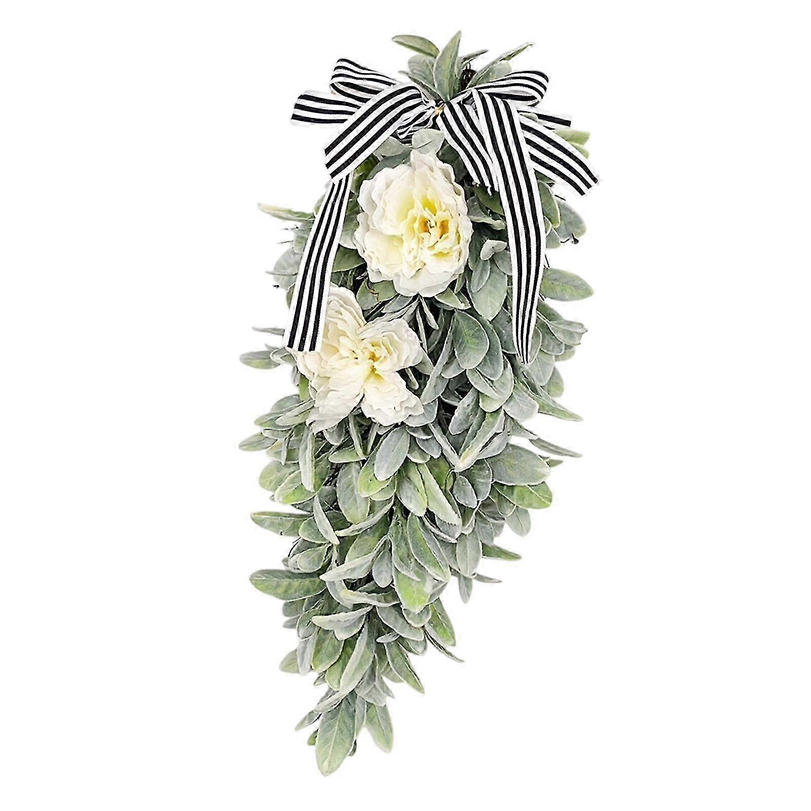 Farmhouse Bedroom Window and Door Hanging Decor, Rustic Teardrop Swag with Artificial Greenery for Indoor Country Style