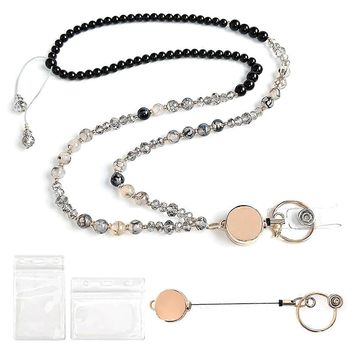 Lanyard for ID Badge and Keys for Women, ID Badge Lanyard with Natural Stone, Teachers Badge Holder