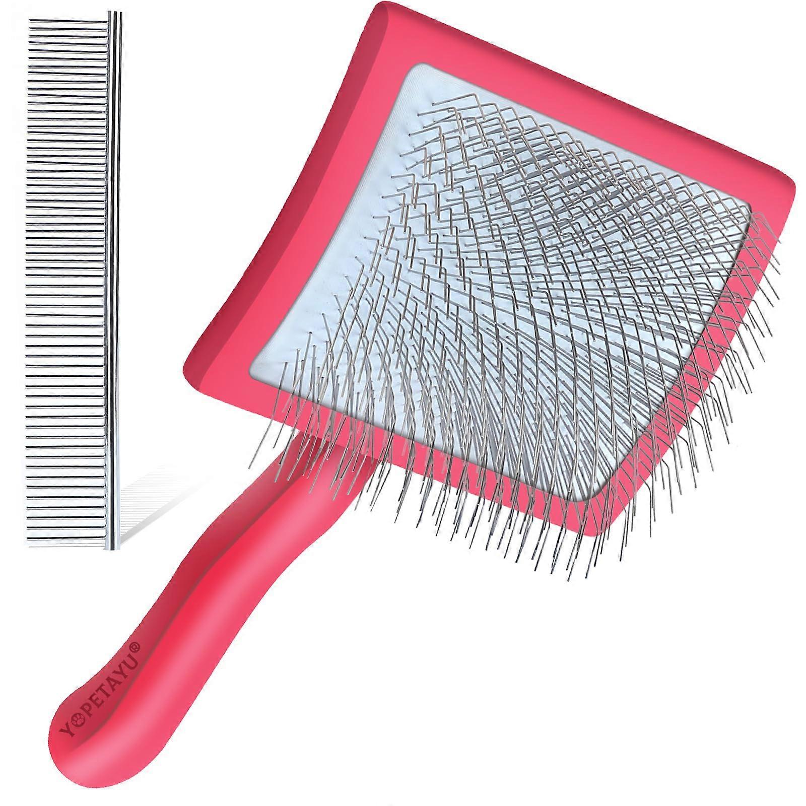 Dog Slicker Brush for Shedding and Grooming Medium Long Haired Cats, Extra Long Soft Bristles, Ergonomic Handle