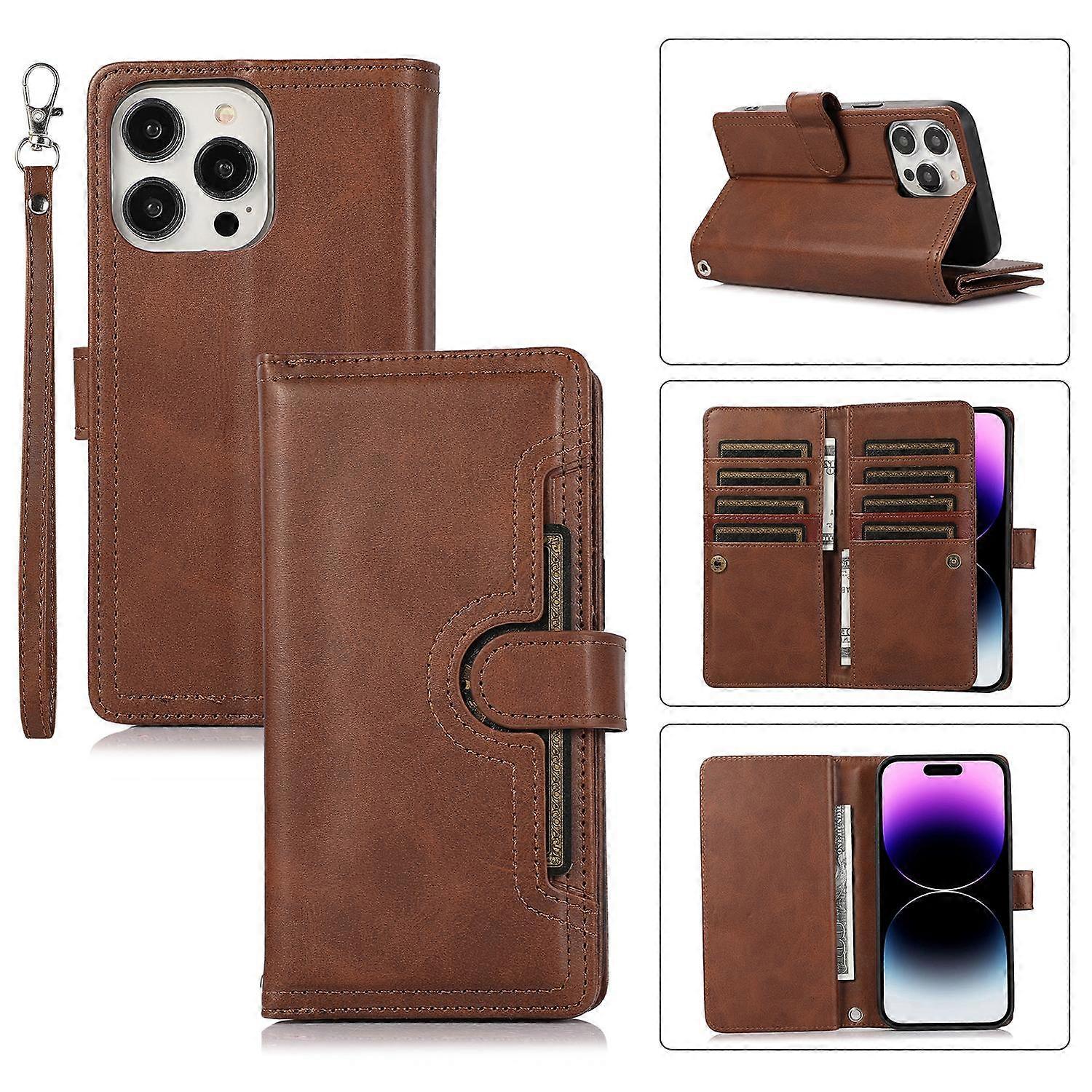For iPhone 16 Pro Max Case Split Leather Magnetic Wallet Phone Protector with Wrist Strap
