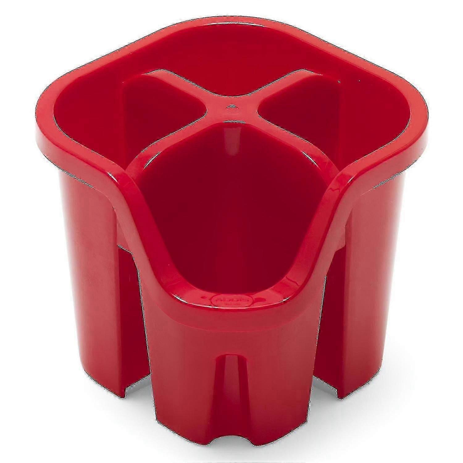 Cutlery Utensil Drainer Caddy With 4 Compartments, Red, 14 X 14 X 13 Cm