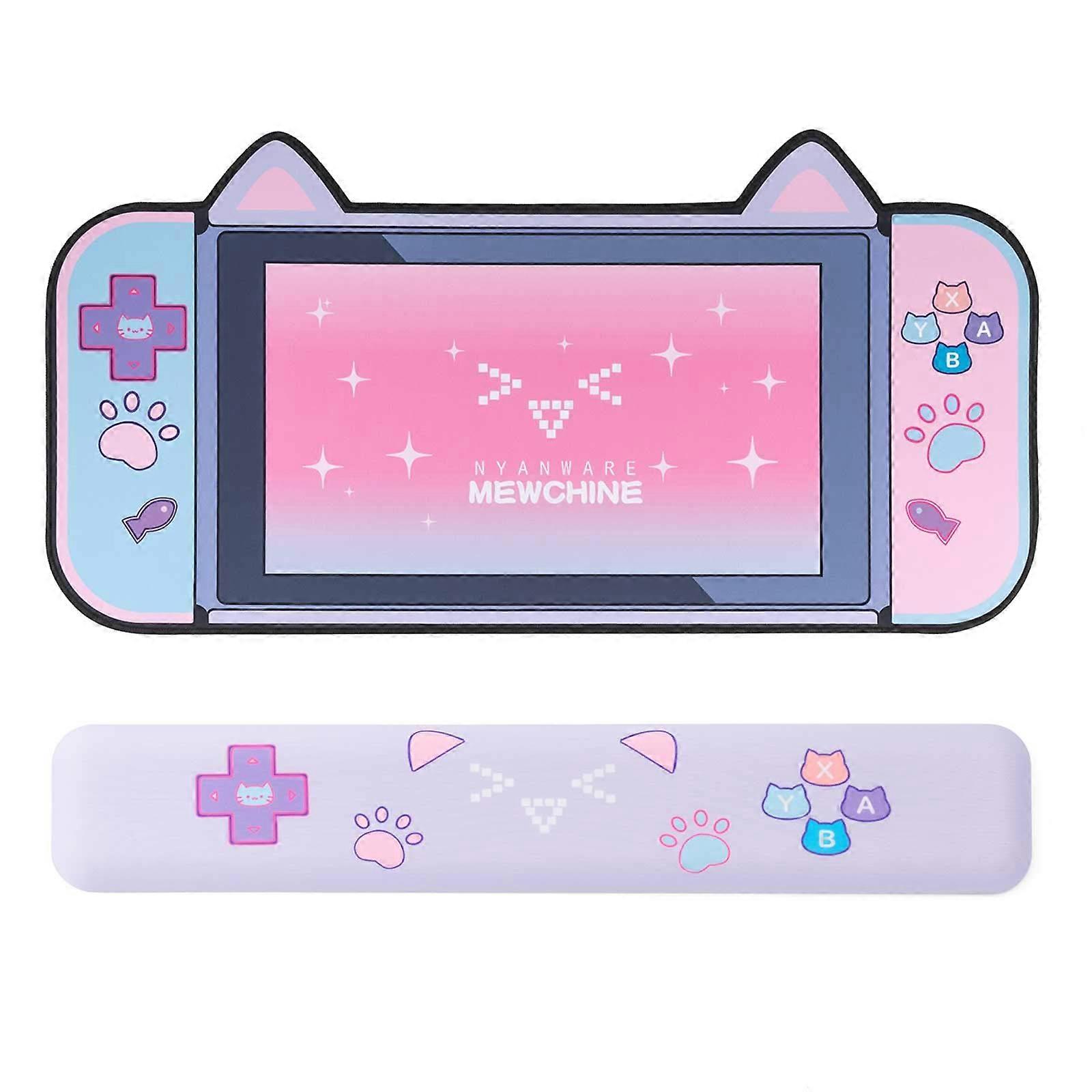 Cat Ear Mouse Pad and Wrist Rest NonSlip Rubber Base Desk PadEasy Clean Laptop Desk Mat for Gaming, Writing, or Home Office Work