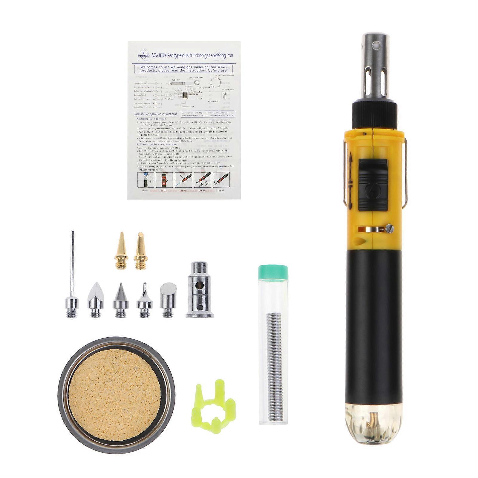 10 in 1 Soldering Iron Set Butane Soldering Iron Multi-Purpose Kit with Interchangeable Pen Tips for Welding Stainless Yellow