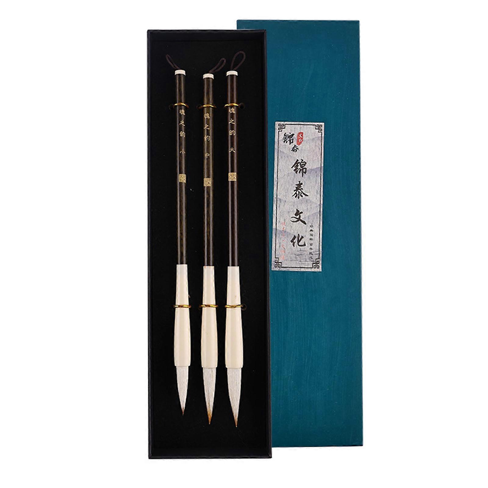 3Pcs Calligraphy Brush Kit Beginner Gift Set Fit for Small Regular/Cursive Scripts Chinese Calligraphy 3 Types Brushes Multicolor