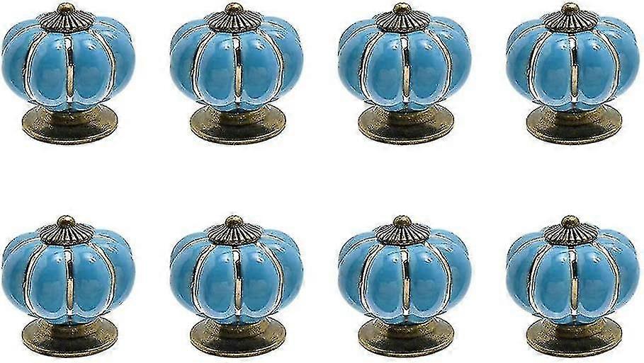 Pumpkin Shaped Drawer & Door Knobs - Set of 8 Blue Cabinet Pulls - Halloween Decor