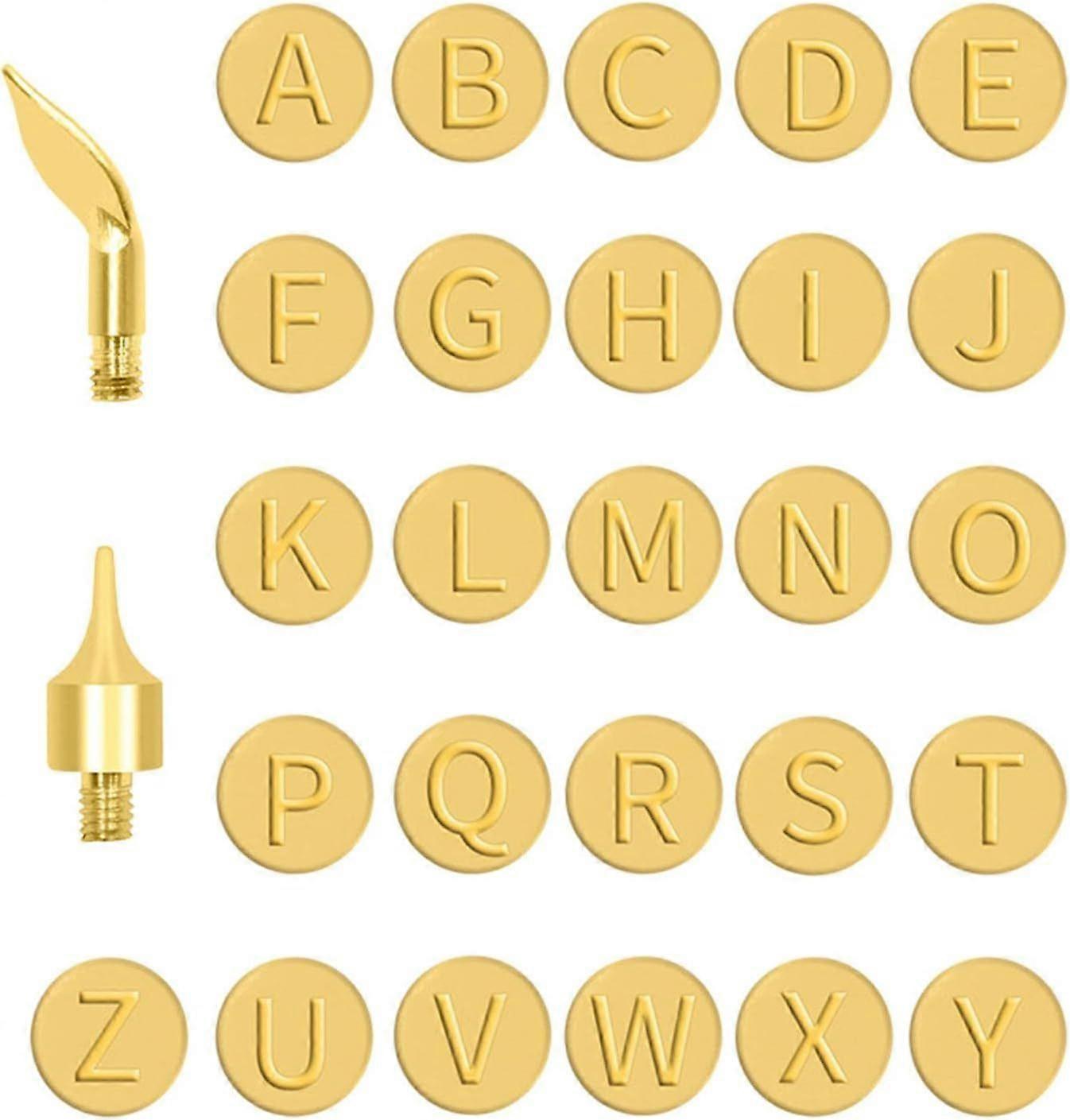 Letter Wood Burning Tip Kit 28pcs Embossing Uppercase and Solde for Wood DIY Making Crafts Embossing, 0.39inch in Dia