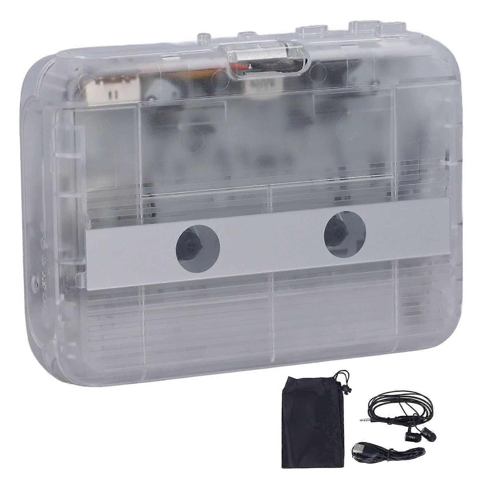 Transparent Bluetooth Cassette Player with Auto Reverse, USB/AA Power, 3.5mm Jack