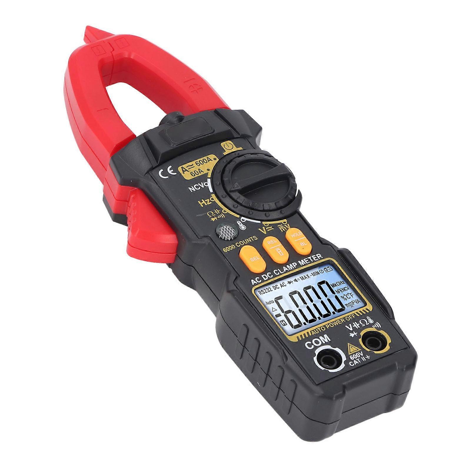 Digital Clamp Meter LCD Display 6000 Counts Multimeter for AC DC Current Voltage Diode Temperature Capacitance Measuring 