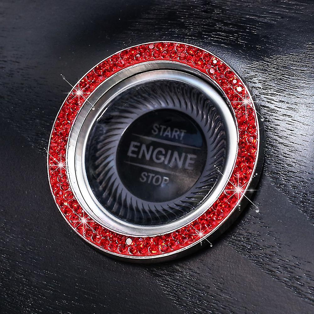 One Car Key Start Button Decoration Ring Diamond Rhinestone Circle Engine One Click Start Stop Switch Ring Interior Parts Suv| |