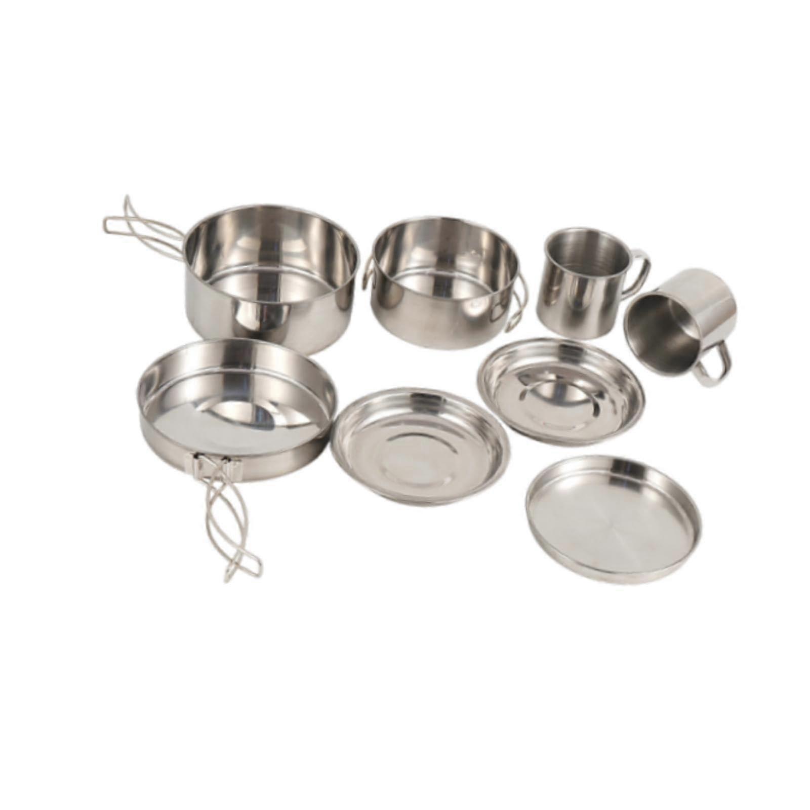 Camping Cookware Mess Kit 8Piece Foldable Handle Outdoor Tableware Set For Picnic BBQ