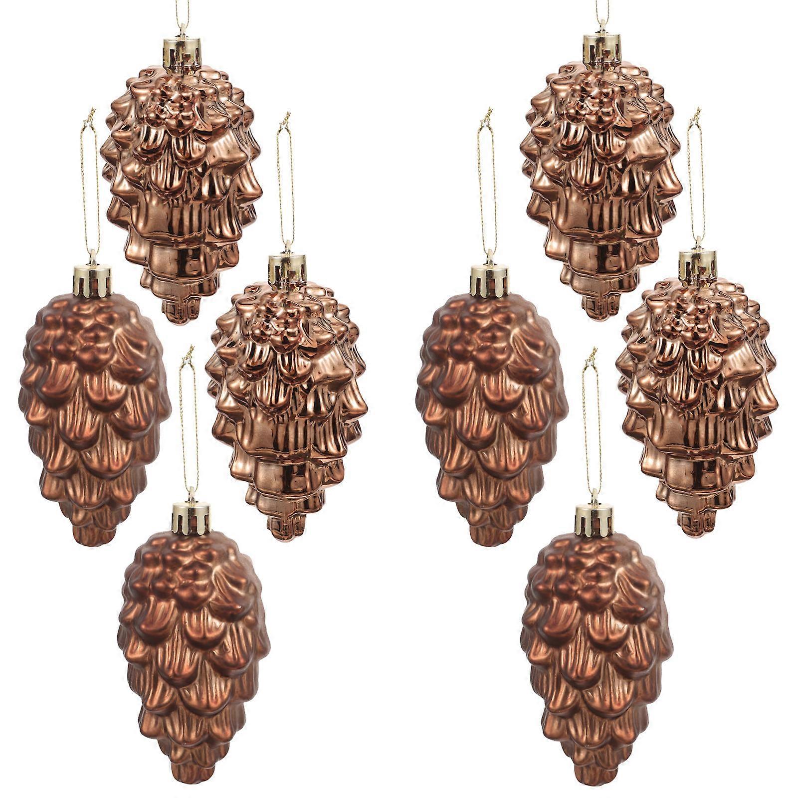6PCS Christmas Plastic Pine Cone Ornaments, Lightweight Hanging Decorations for Trees, Windows, Doors, Reusable Holiday Decor, Coffee Color