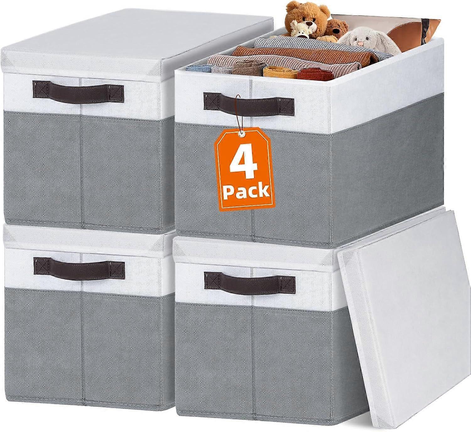 Large Storage Baskets Bins with Lids 4 Pack, Storage Baskets for Organizing