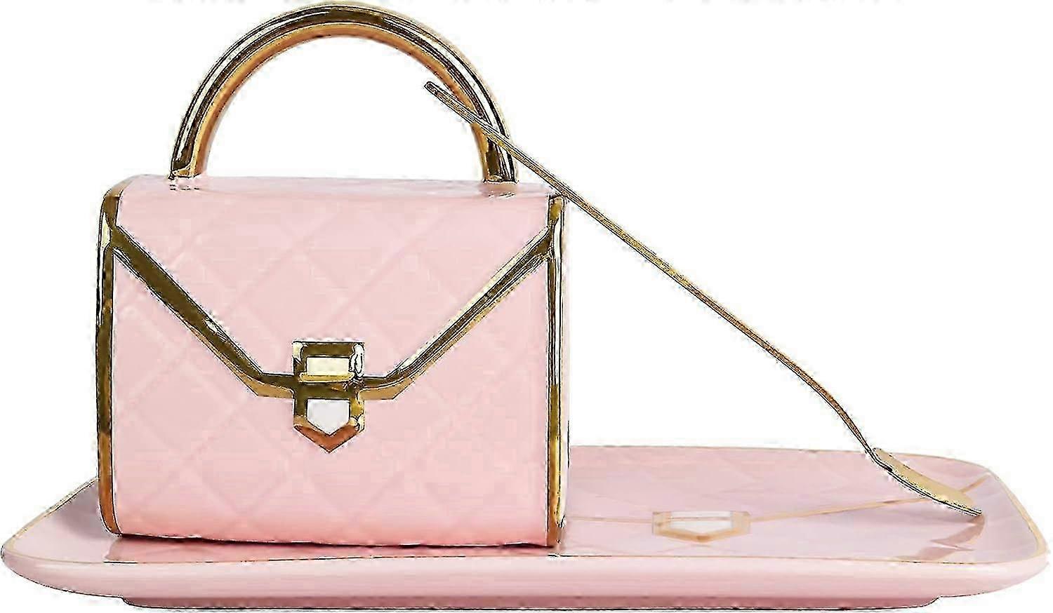 クリエイティブキュートハンドバッグの形をしたセラミックコーヒーマグとソーサーセット、オフィスと家庭用のスプーン、10オンス/ 300 ml、お茶、ラテ、ミルク、P用