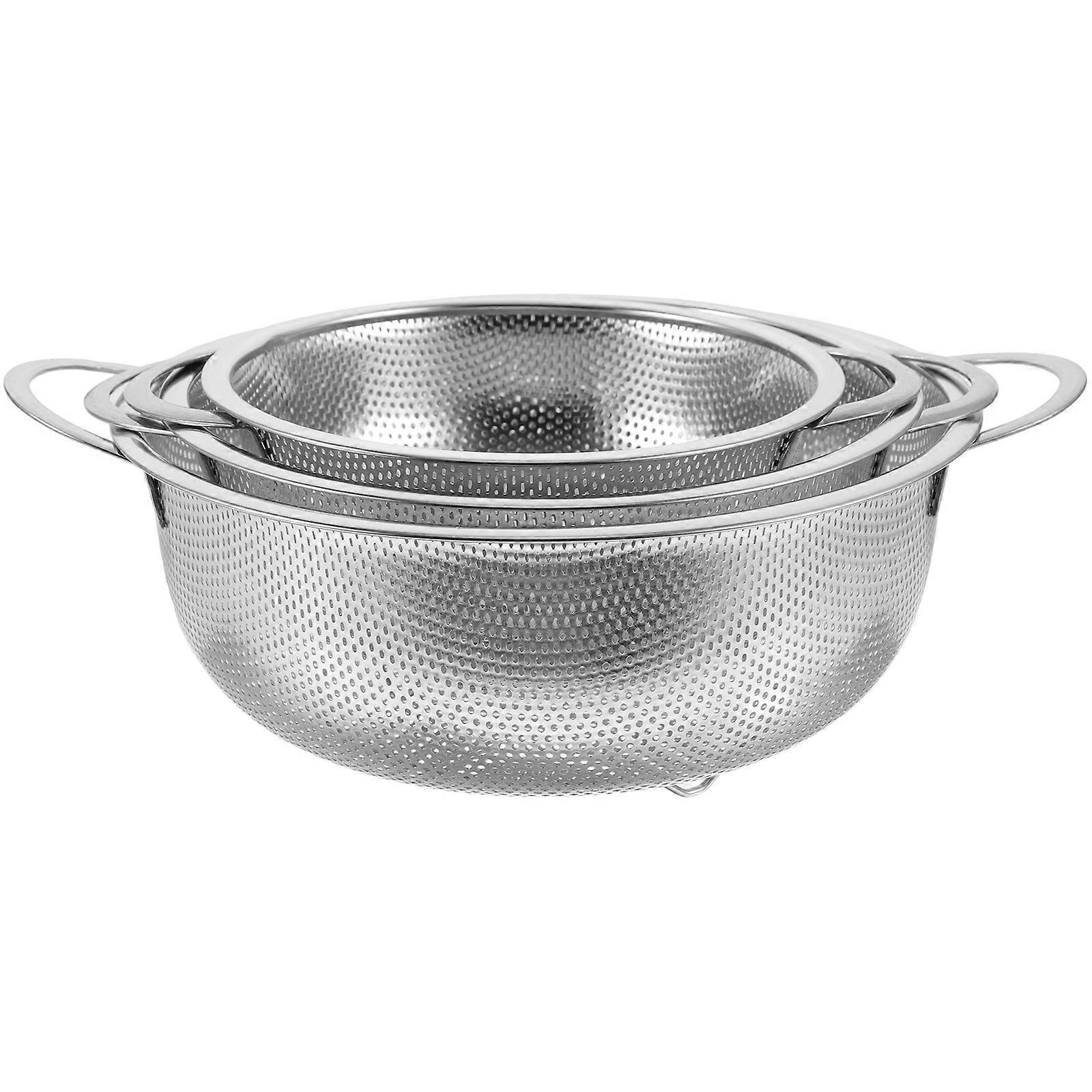 Metal Strainer With Handle Round Bottom Vegetable Draining Tool Assorted Color 3Pcs