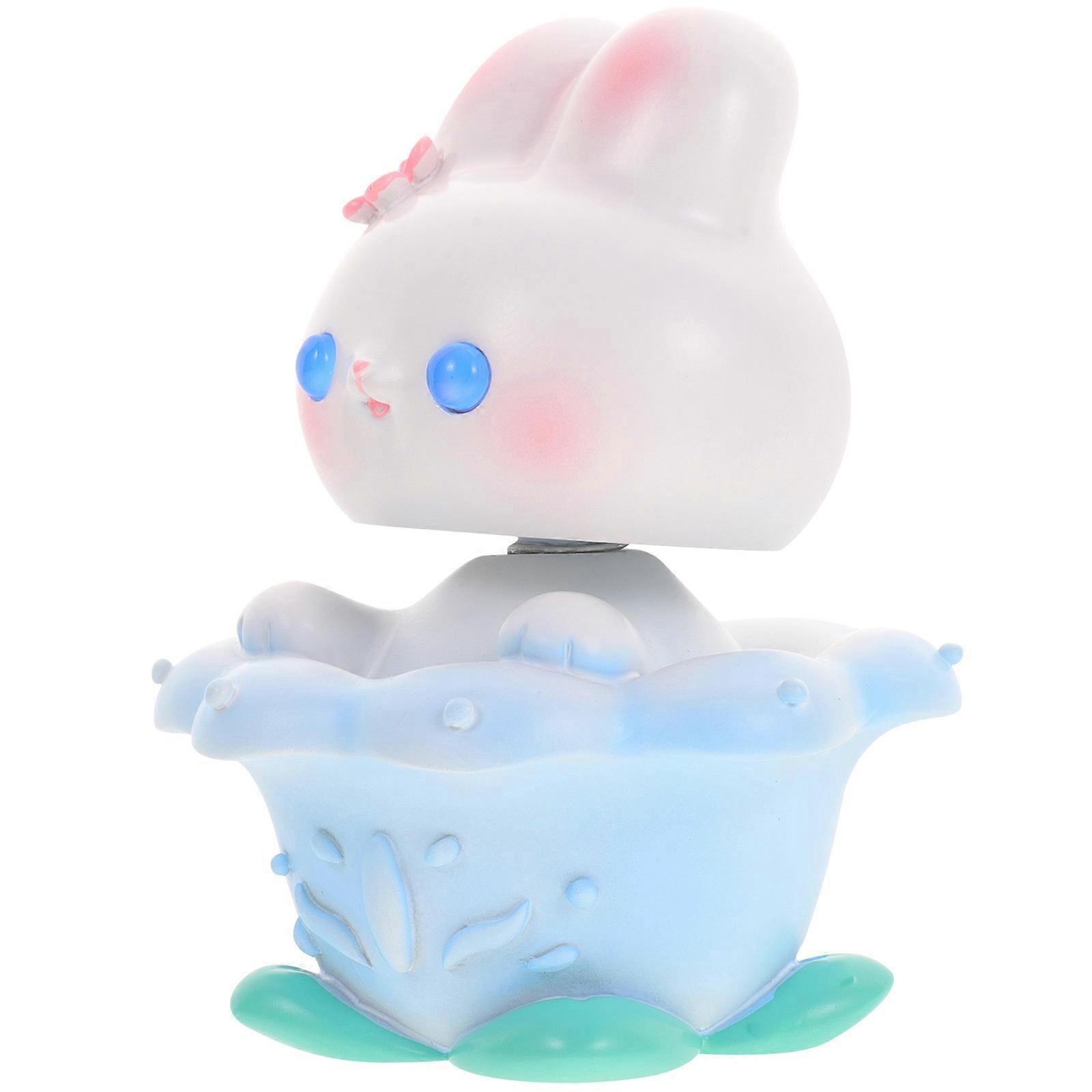 Creative Bunny Statue Resin Craft Rabbit Figurine Adorable Desktop Decor 3.34X2.36X2.36in Shaking Head 1Pcs