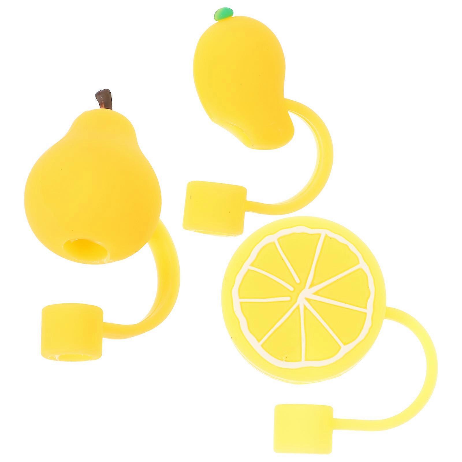 Cute Lemon Shape Straw Cover Caps Protect Drinking Straw For Party Outdoor Activities 3Pcs