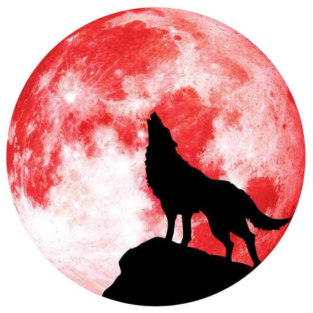 Fluorescent Moon Wall Stickers Moon and Wolf Pattern Decals Luminous Wall Decor for Party 11.79X11.79X0.08in 1Pcs