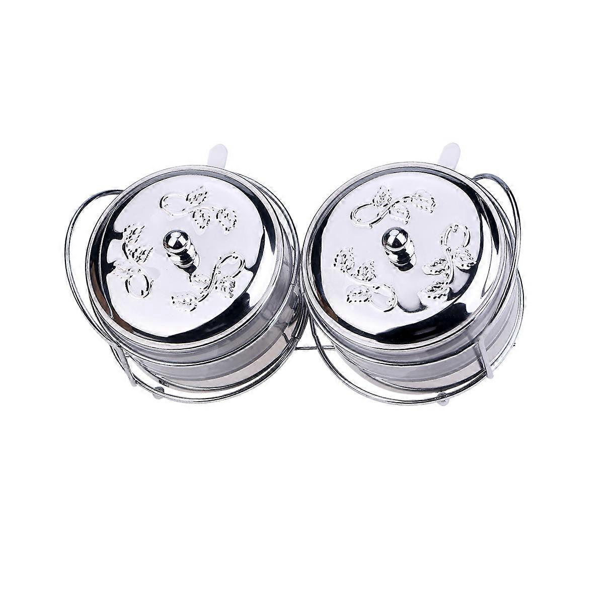 Seasoning Box with Lid Stainless Steel Spice Jars Kitchen Storage Container for Salt Sugar Pepper Condiments Square Shape 1 Set