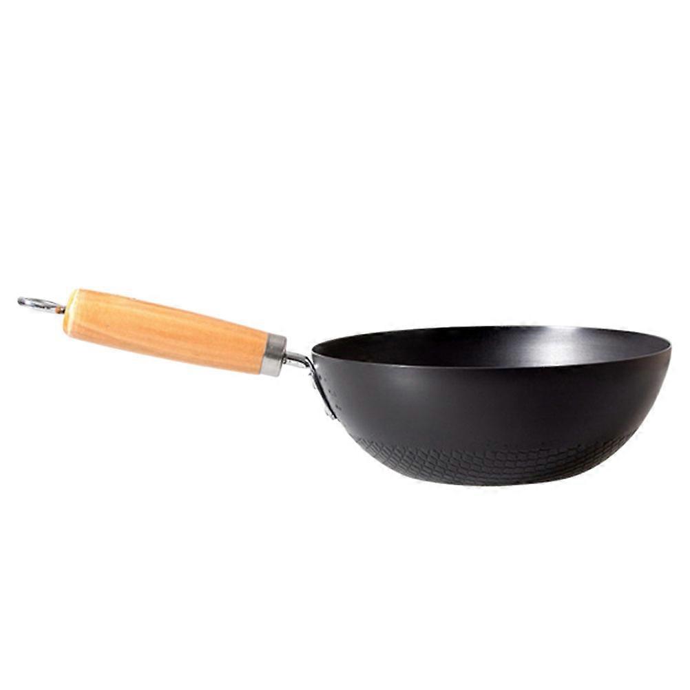 Iron Wok Frying Pan Even Heat Distribution Kitchenware Small Families 36.00X20.00X7.50CM Flat Bottom 1Set