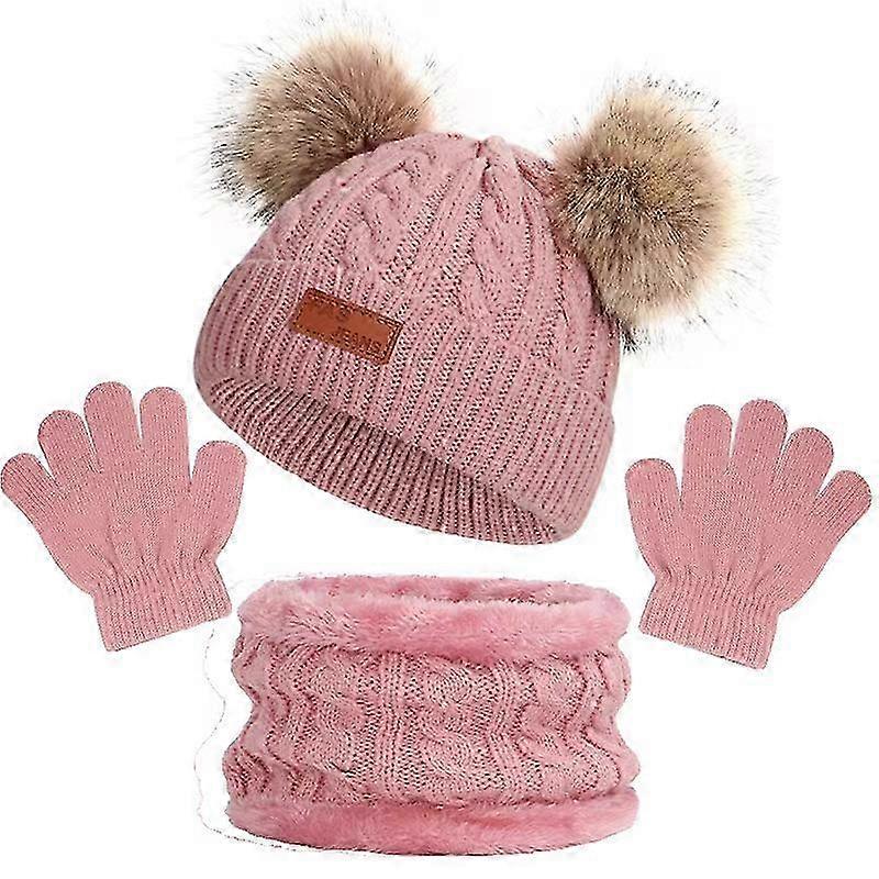 Thick Warm Winter Knitted Hat and Mitten Set for Infants and Toddlers, Ideal for Boys and Girls