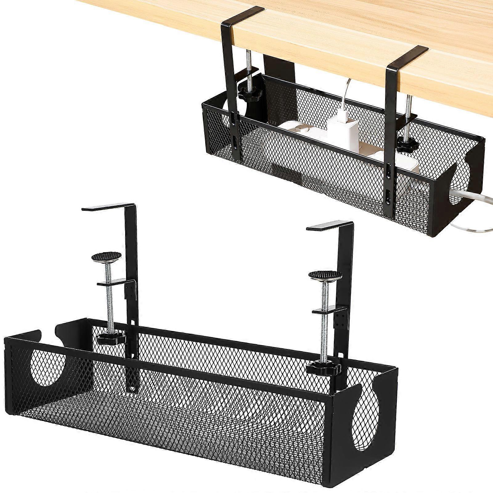 Cable Storage Rack Under Desk Cable Management Desk Cord Organizer Rectangular Black 34.00X12.00X7.50CM Space-saving 1Set