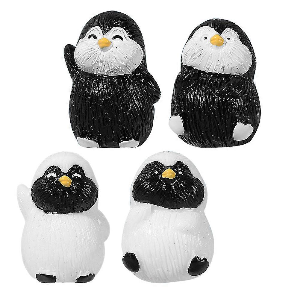Tiny Penguin Cartoon Figures Minimalist Style Resin Material Indoor Use Home Decor 4Pcs
