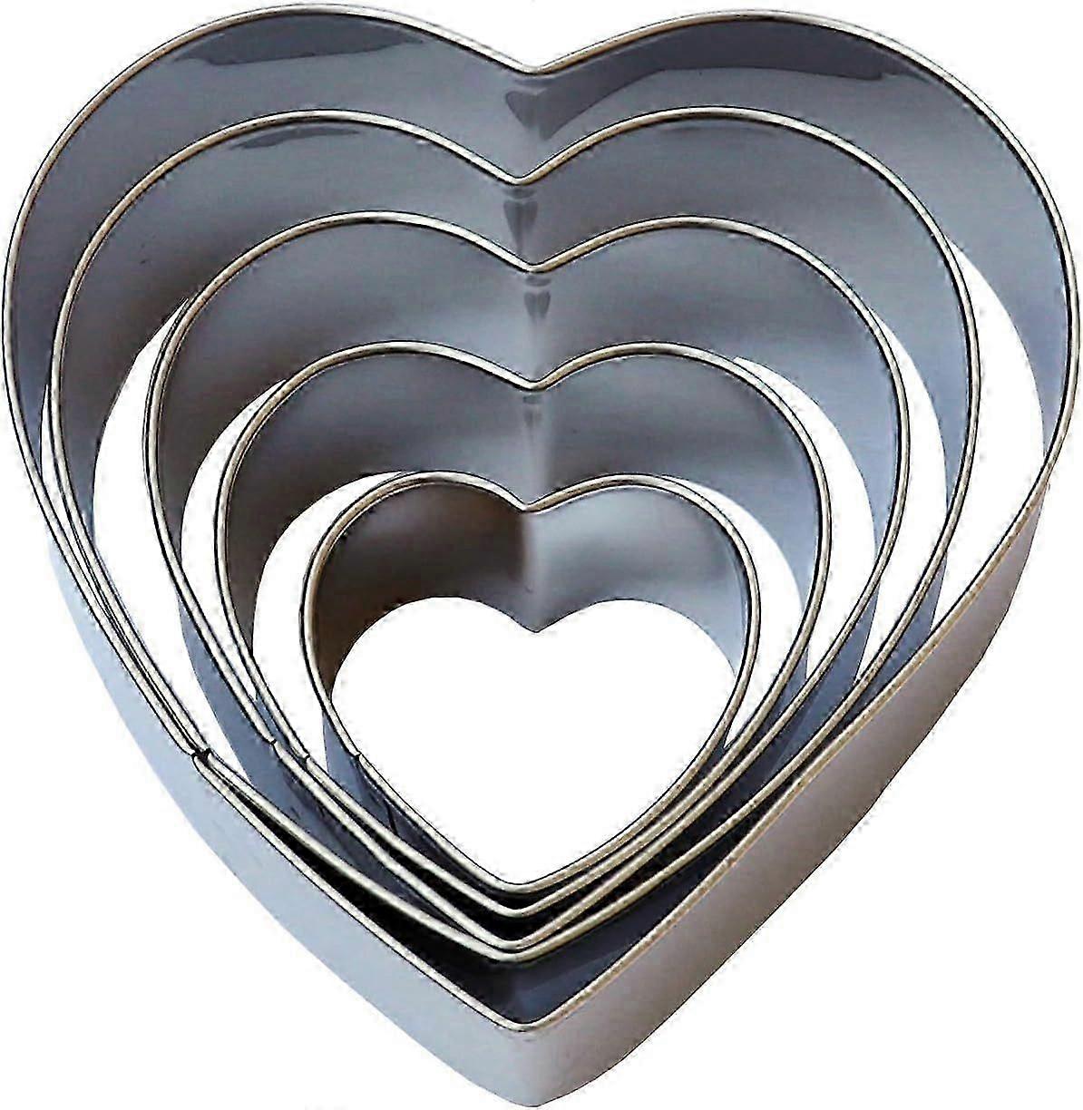 طقم تقطيع بسكويت القلب - 5 قطع - 4 بوصة ، 3 2/5 بوصة ، 2 3/4 بوصة ، 2 1/5 بوصة ، 1 5/8 بوصة ، قلب