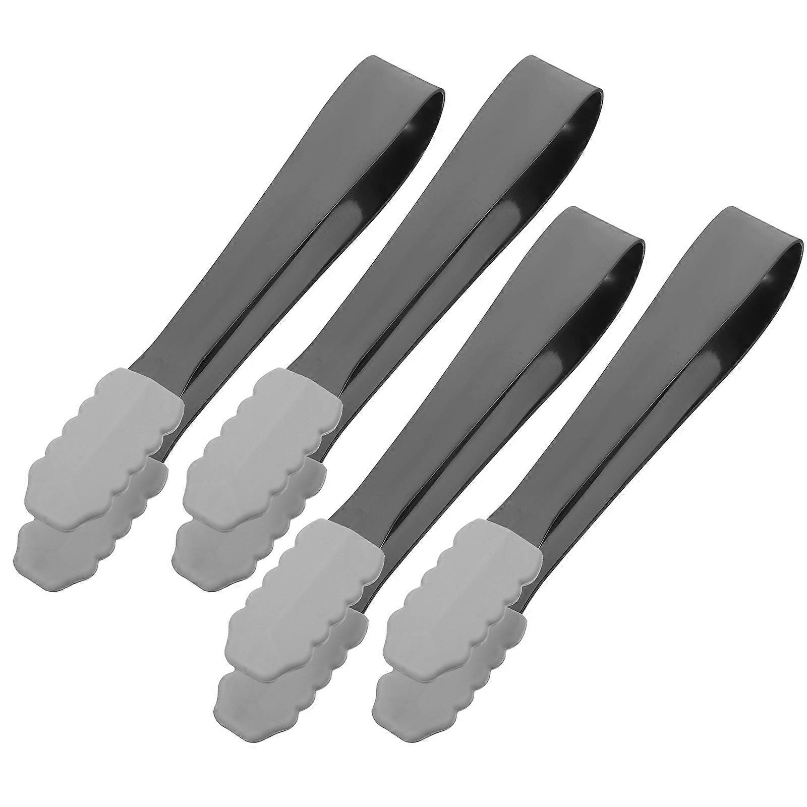 Buffet Tongs Stainless Steel Tong Food-Grade Material Black Color Compact Design Multi-Purpose Use 4Pcs